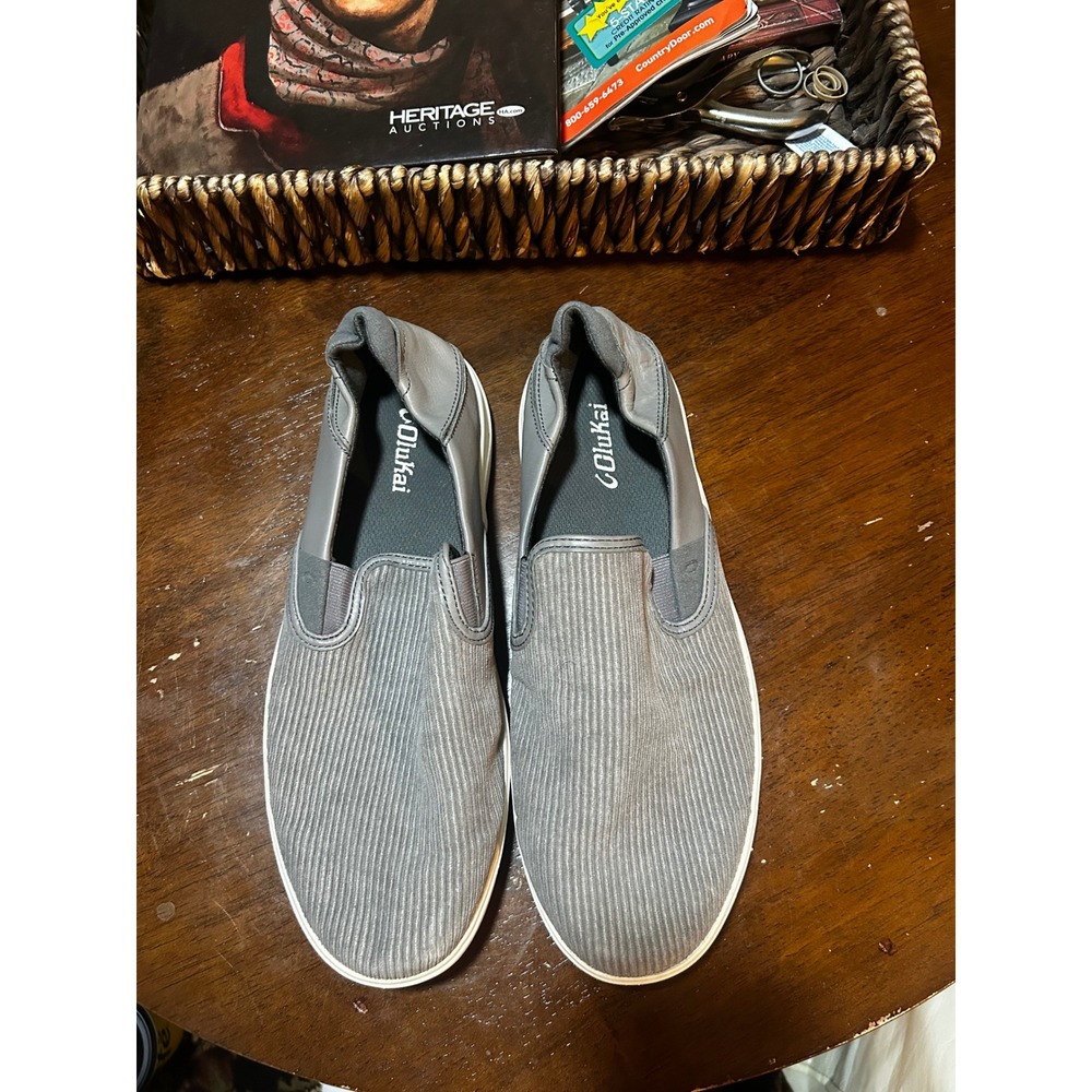 OluKai Lae'ahi Kapa Mens Slip On Sneakers Grey Leather Textile 10446-SJ6C 10.5
